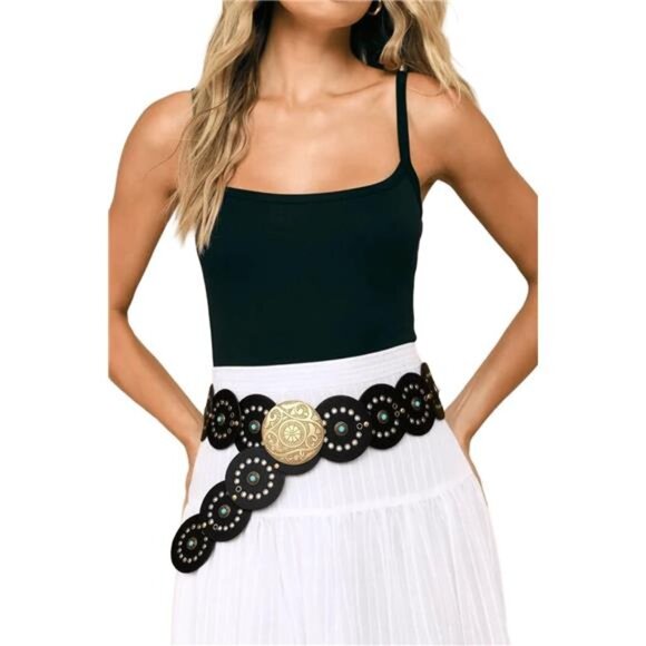 ✨ Vintage Hollow Wide Disc Belt – Adjustable PU Leather Waist Belt - Picture 4 of 6